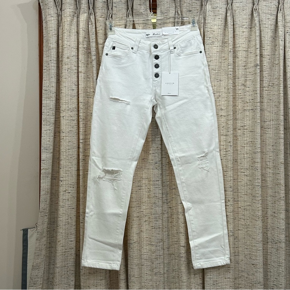 KanCan Mid-Rise Distressed Button Fly Ankle Jeans
